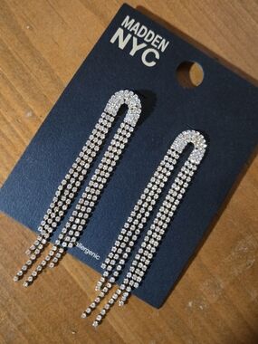 Madden NYC Gold Crystal Linear Fringe Earrings